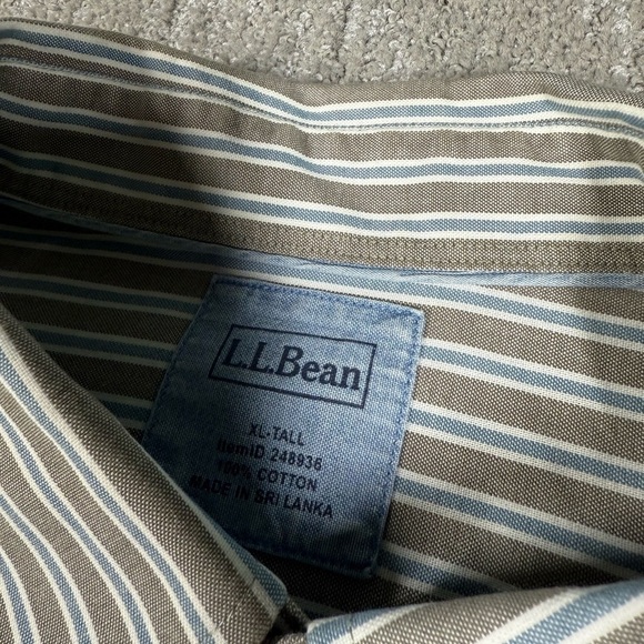 LL Bean 100% Cotton Button Down Striped Short Sleeve Shirt Mens Size XL Tall - Picture 2 of 5